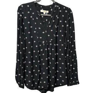 Loft size L black floral long sleeve v neck boho flowy top FLAW-care tag removed